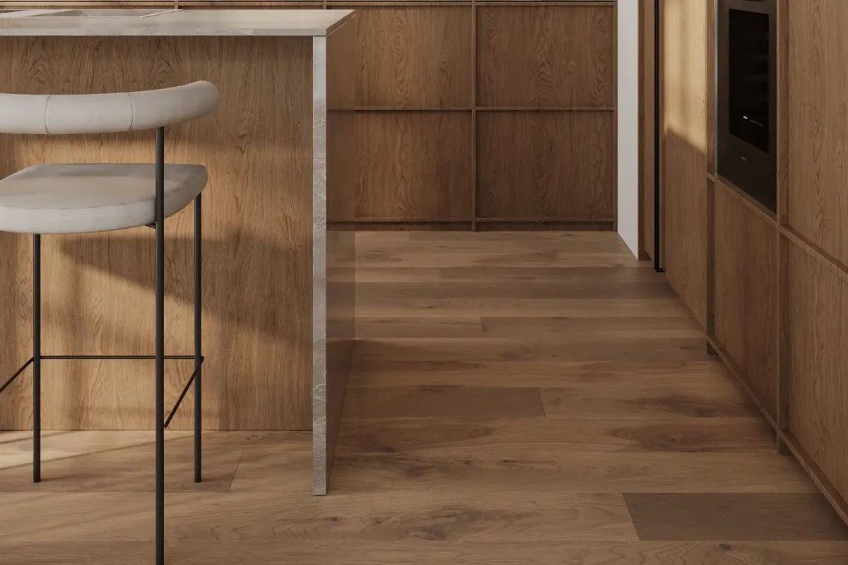 Kitchen island base and oak floor