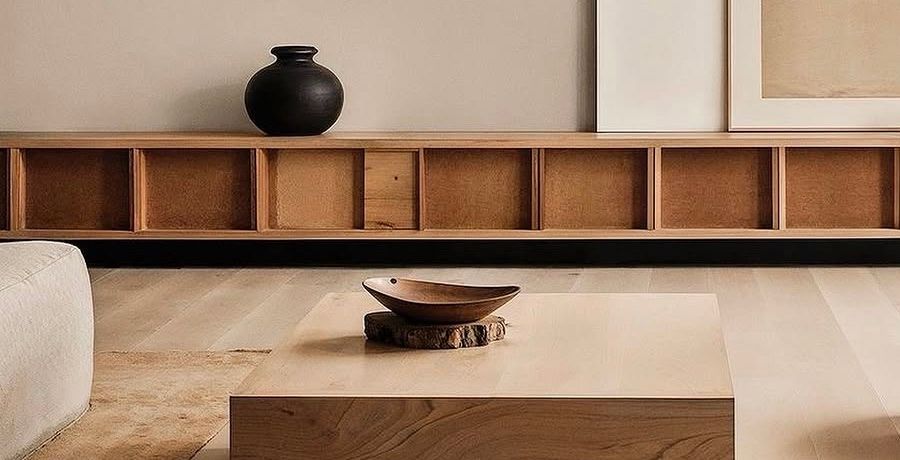 Open sideboard shelving and coffee table