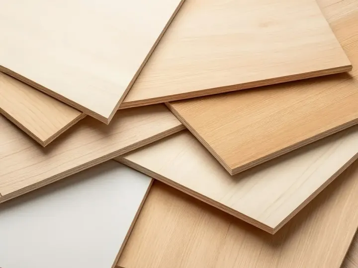 Birch and oak plywood sheets showing their layered edges